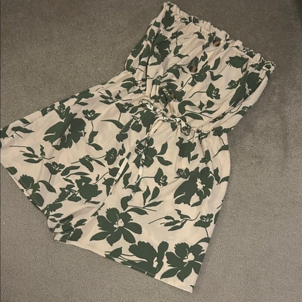 SHEIN Green Floral Women's Strapless Romper